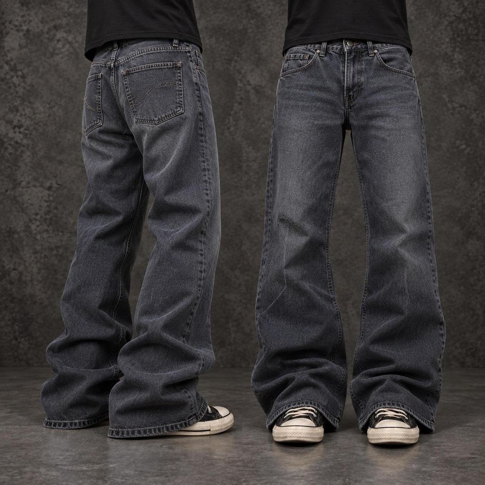 34x32 Dark Gray Baggy Wide-Leg Flared Bootcut Jeans Y2K